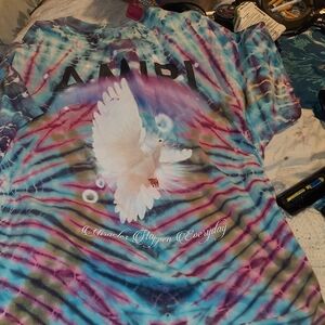 AMIRI Mens Tie-Dye Shirt with Dove Design Medium